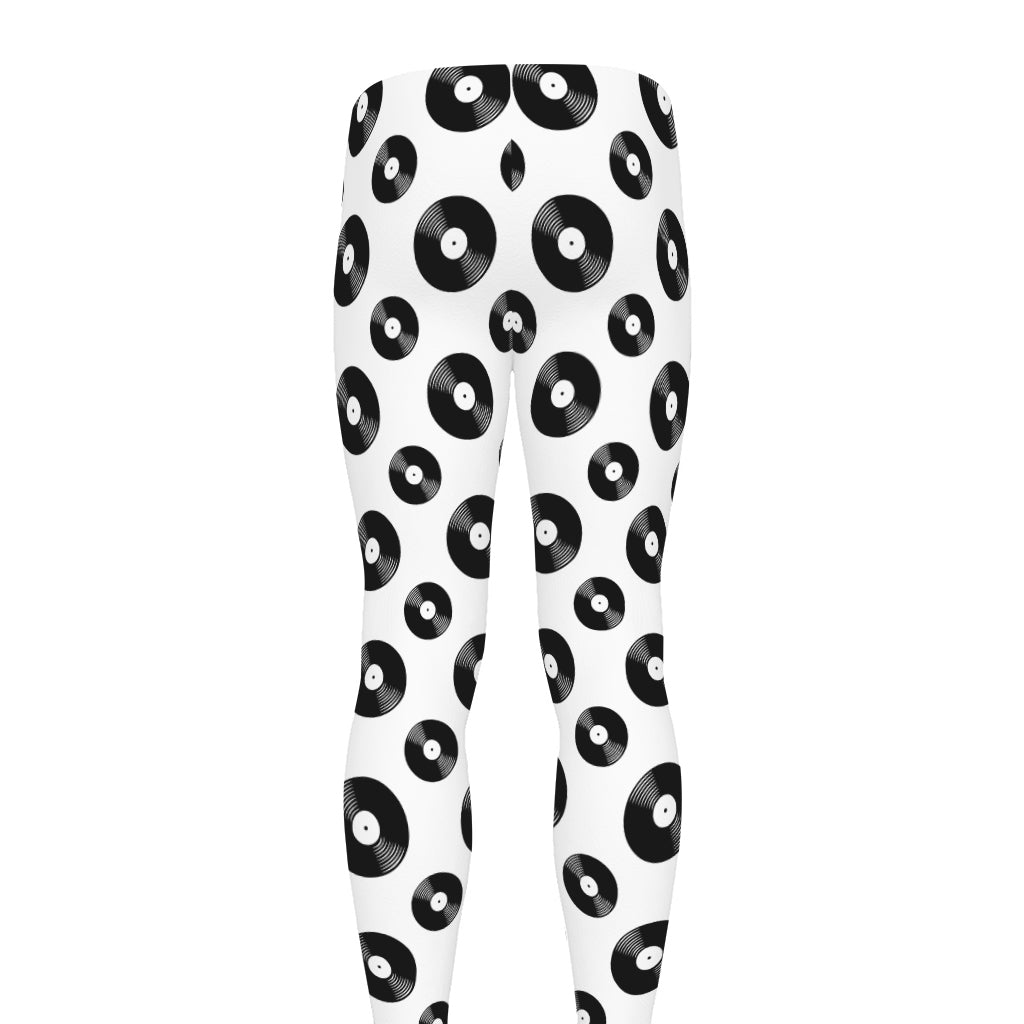 White And Black Vinyl Pattern Print Men's leggings