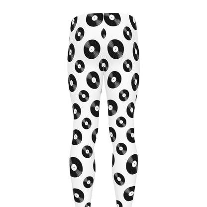White And Black Vinyl Pattern Print Men's leggings