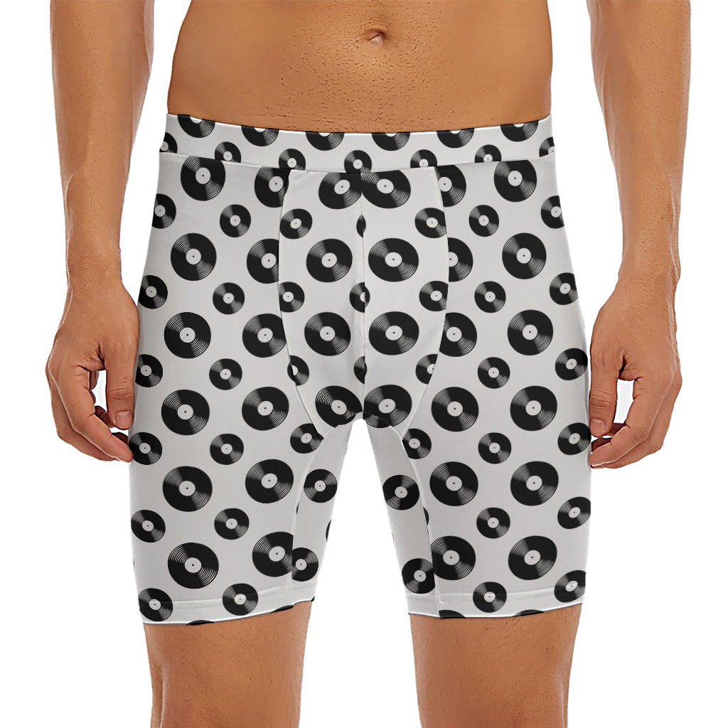 White And Black Vinyl Pattern Print Men's Long Boxer Briefs