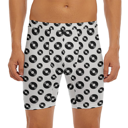 White And Black Vinyl Pattern Print Men's Long Boxer Briefs
