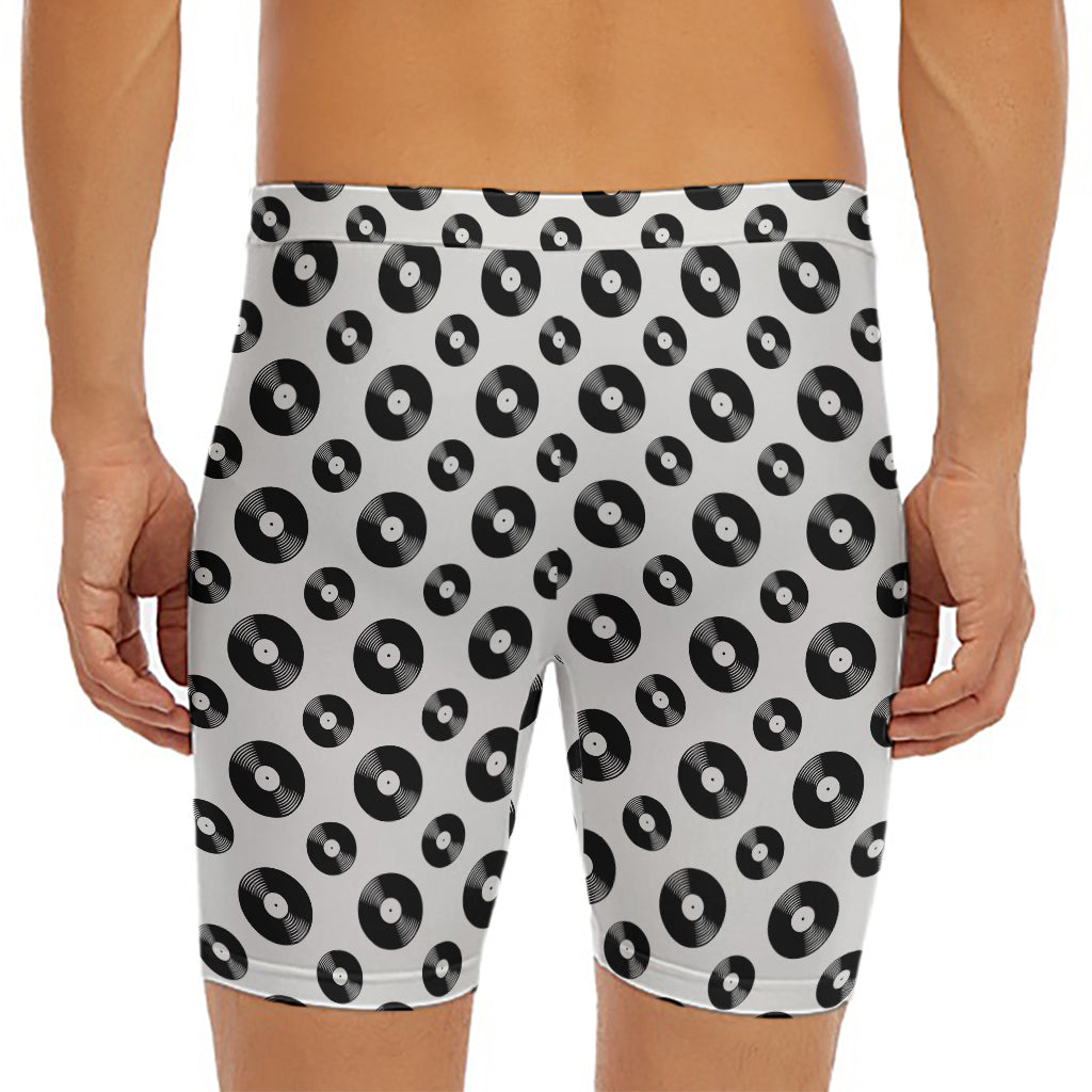 White And Black Vinyl Pattern Print Men's Long Boxer Briefs
