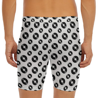 White And Black Vinyl Pattern Print Men's Long Boxer Briefs
