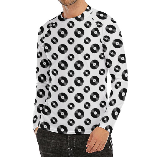 White And Black Vinyl Pattern Print Men's Long Sleeve Rash Guard