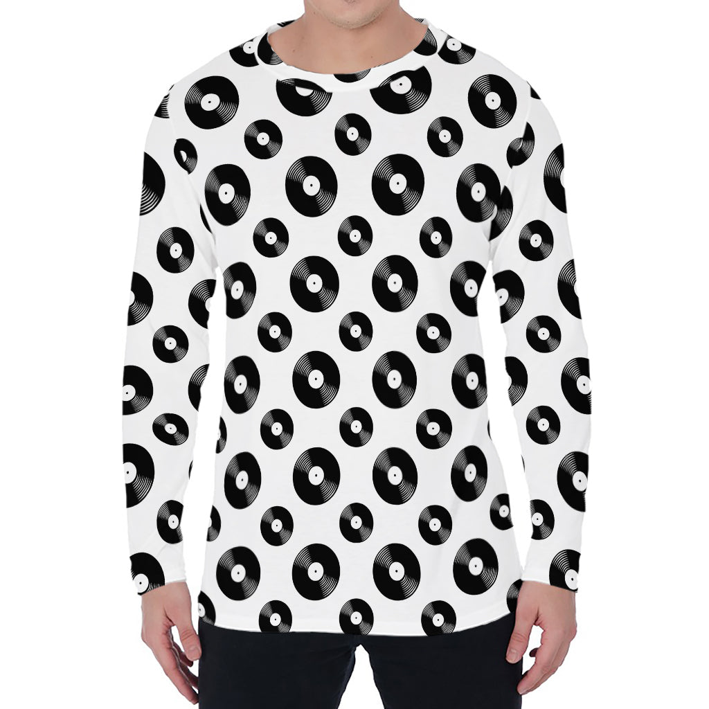 White And Black Vinyl Pattern Print Men's Long Sleeve T-Shirt
