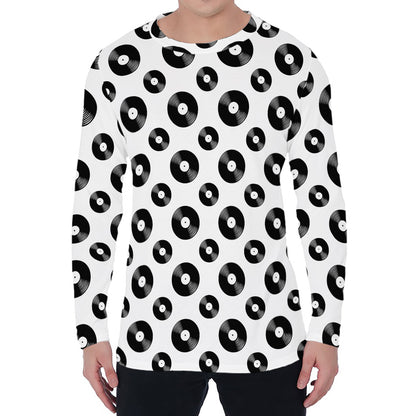 White And Black Vinyl Pattern Print Men's Long Sleeve T-Shirt