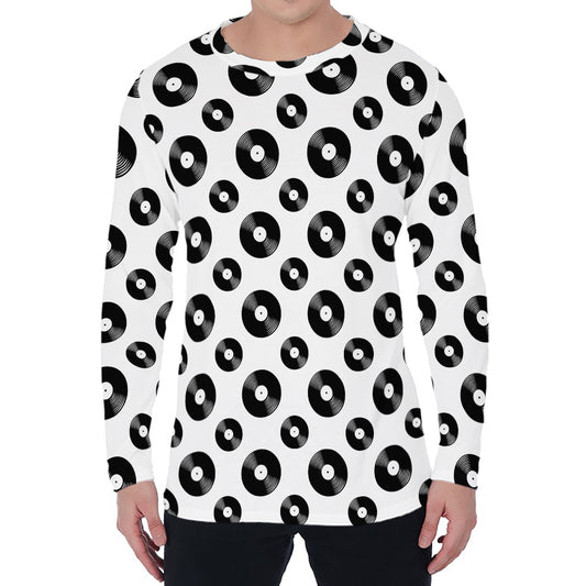 White And Black Vinyl Pattern Print Men's Long Sleeve T-Shirt