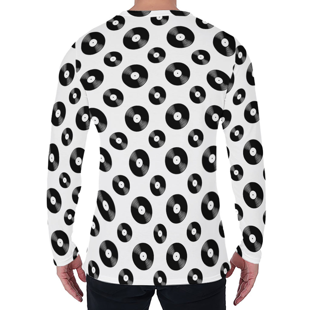 White And Black Vinyl Pattern Print Men's Long Sleeve T-Shirt