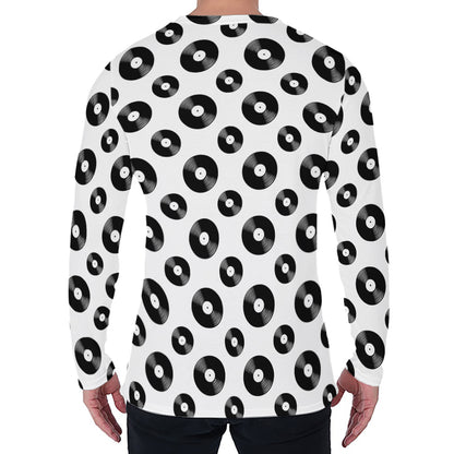 White And Black Vinyl Pattern Print Men's Long Sleeve T-Shirt