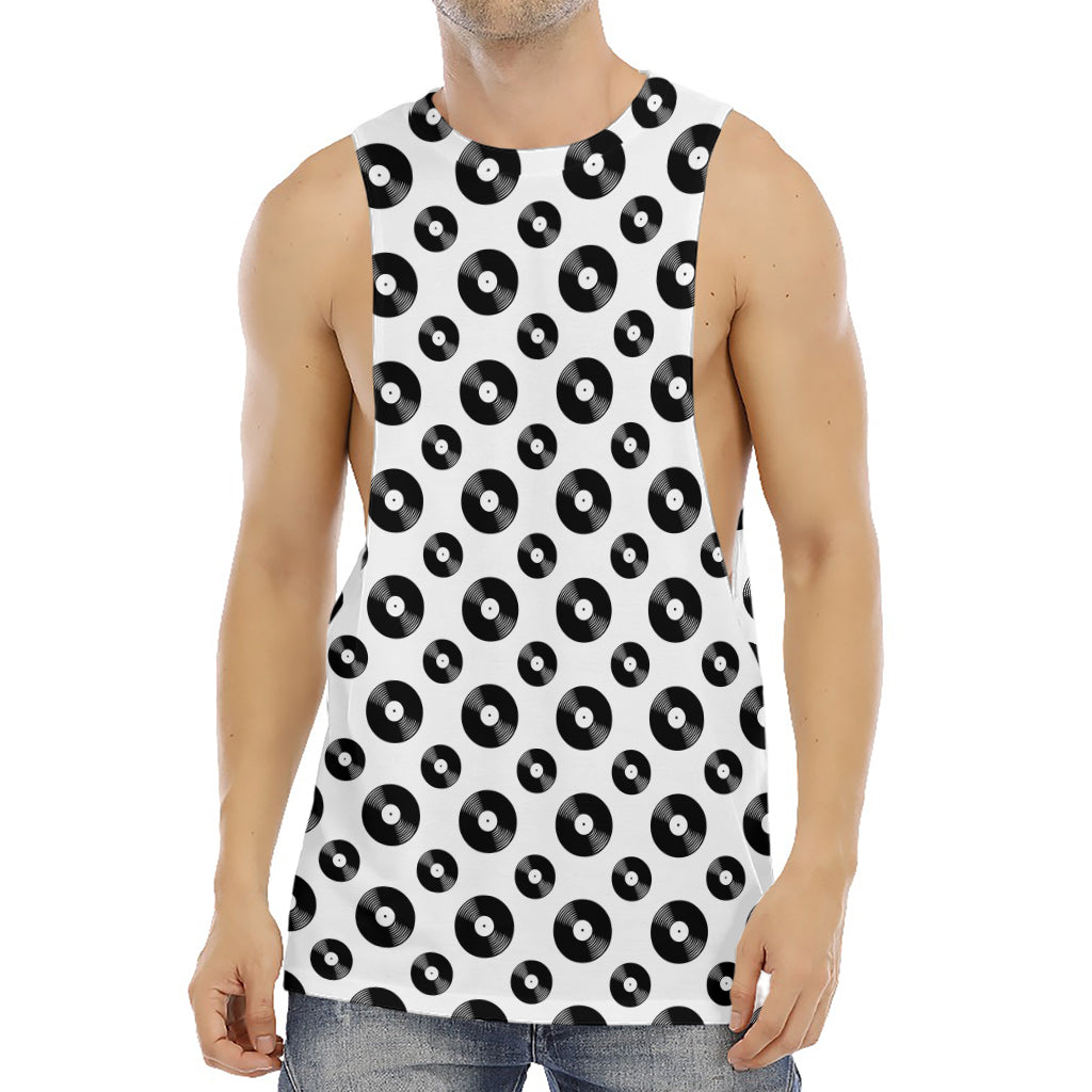 White And Black Vinyl Pattern Print Men's Muscle Tank Top