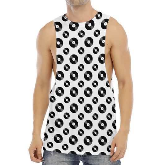 White And Black Vinyl Pattern Print Men's Muscle Tank Top