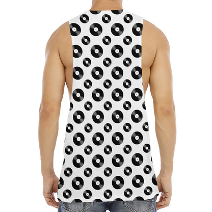 White And Black Vinyl Pattern Print Men's Muscle Tank Top