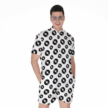White And Black Vinyl Pattern Print Men's Rompers
