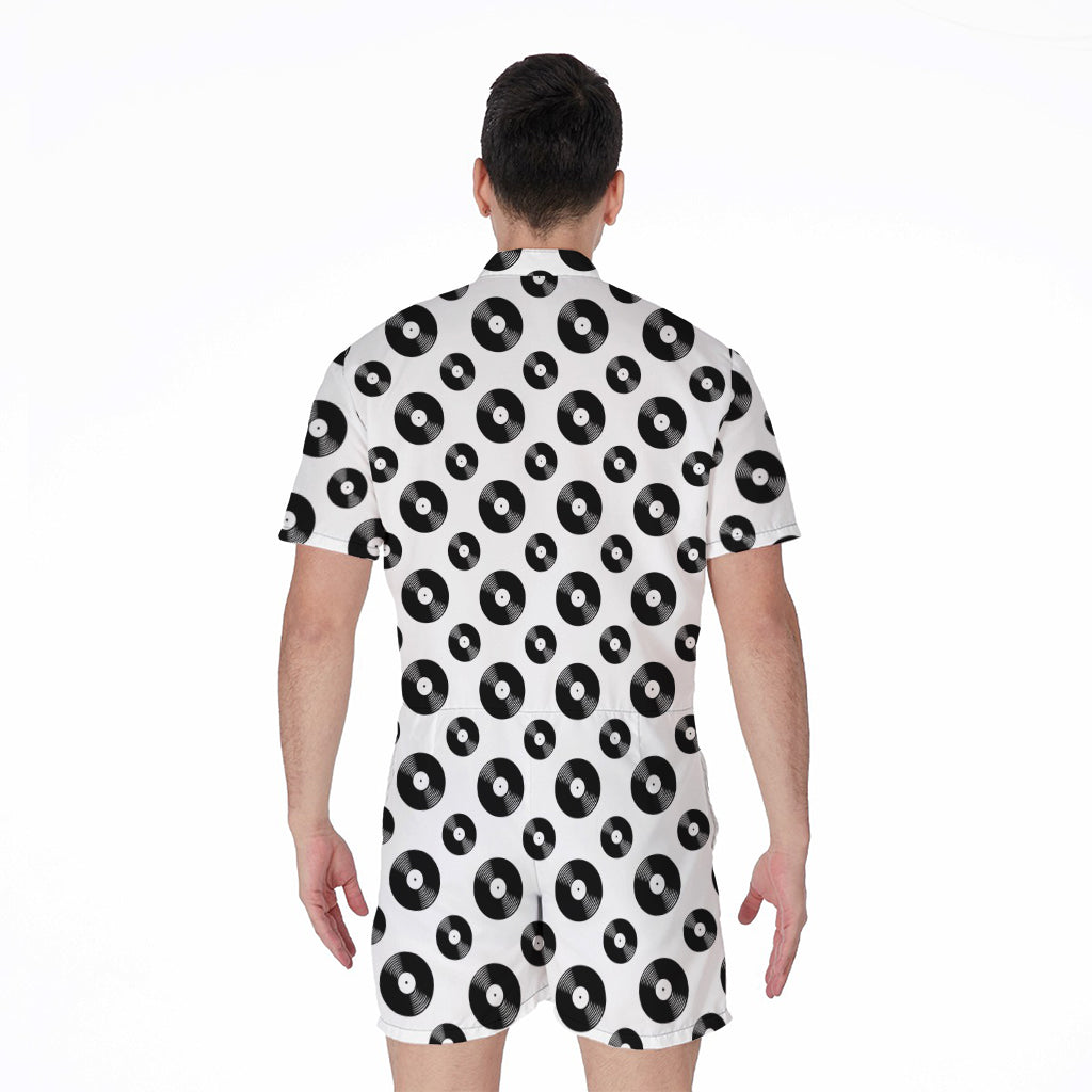 White And Black Vinyl Pattern Print Men's Rompers