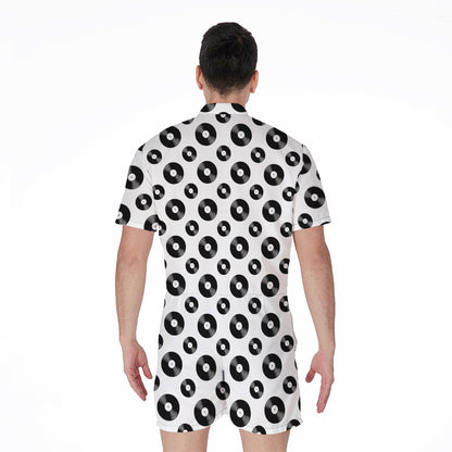White And Black Vinyl Pattern Print Men's Rompers