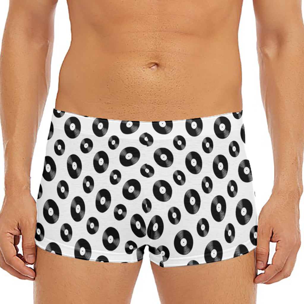 White And Black Vinyl Pattern Print Men's Short Boxer Briefs