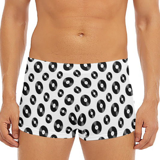 White And Black Vinyl Pattern Print Men's Short Boxer Briefs