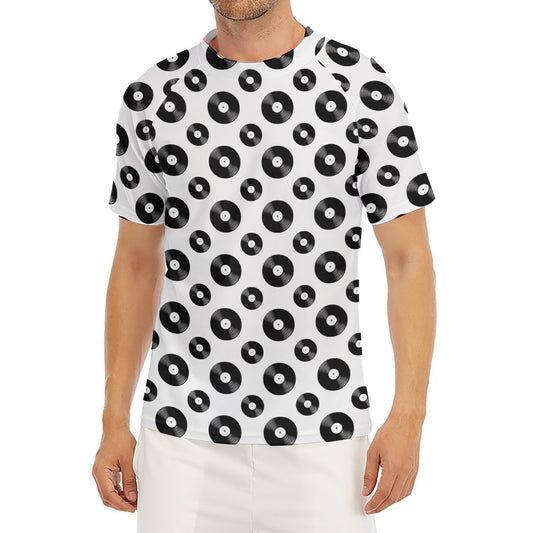 White And Black Vinyl Pattern Print Men's Short Sleeve Rash Guard