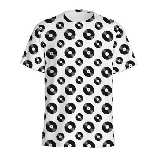 White And Black Vinyl Pattern Print Men's Sports T-Shirt