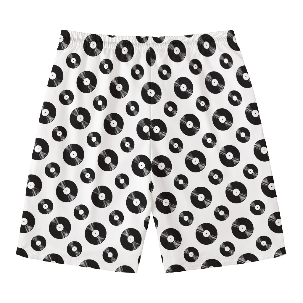 White And Black Vinyl Pattern Print Men's Swim Trunks
