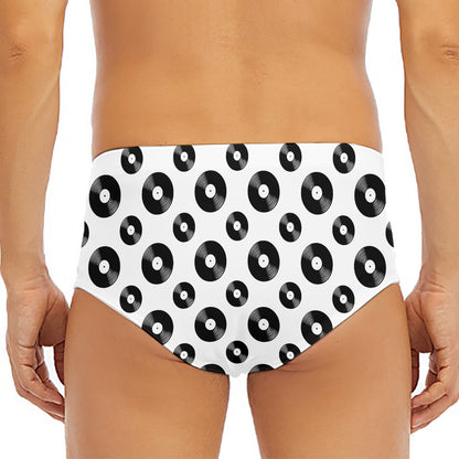 White And Black Vinyl Pattern Print Men's Triangle Swim Briefs