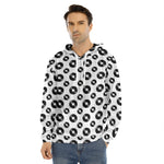 White And Black Vinyl Pattern Print Men's Velvet Pullover Hoodie