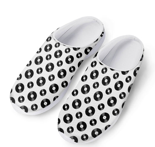 White And Black Vinyl Pattern Print Mesh Casual Shoes
