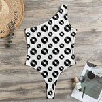 White And Black Vinyl Pattern Print One Shoulder Bodysuit