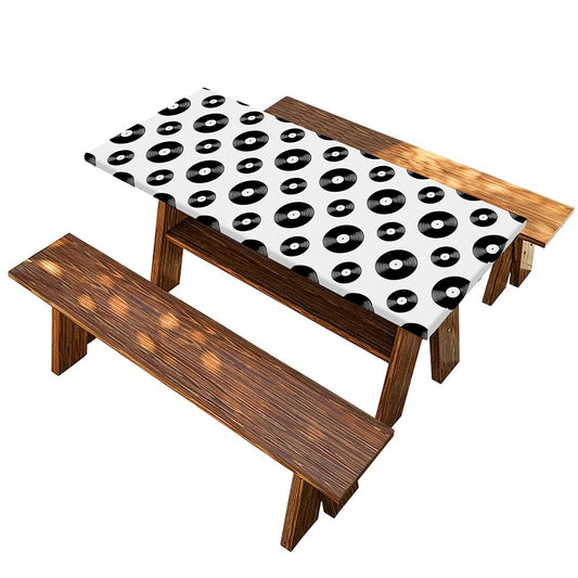 White And Black Vinyl Pattern Print Picnic Table Cover