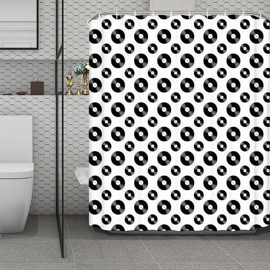 White And Black Vinyl Pattern Print Polyester Shower Curtain