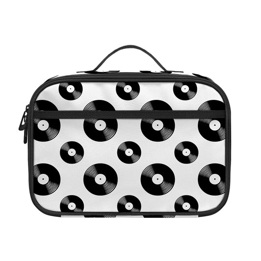 White And Black Vinyl Pattern Print Portable Lunch Bag
