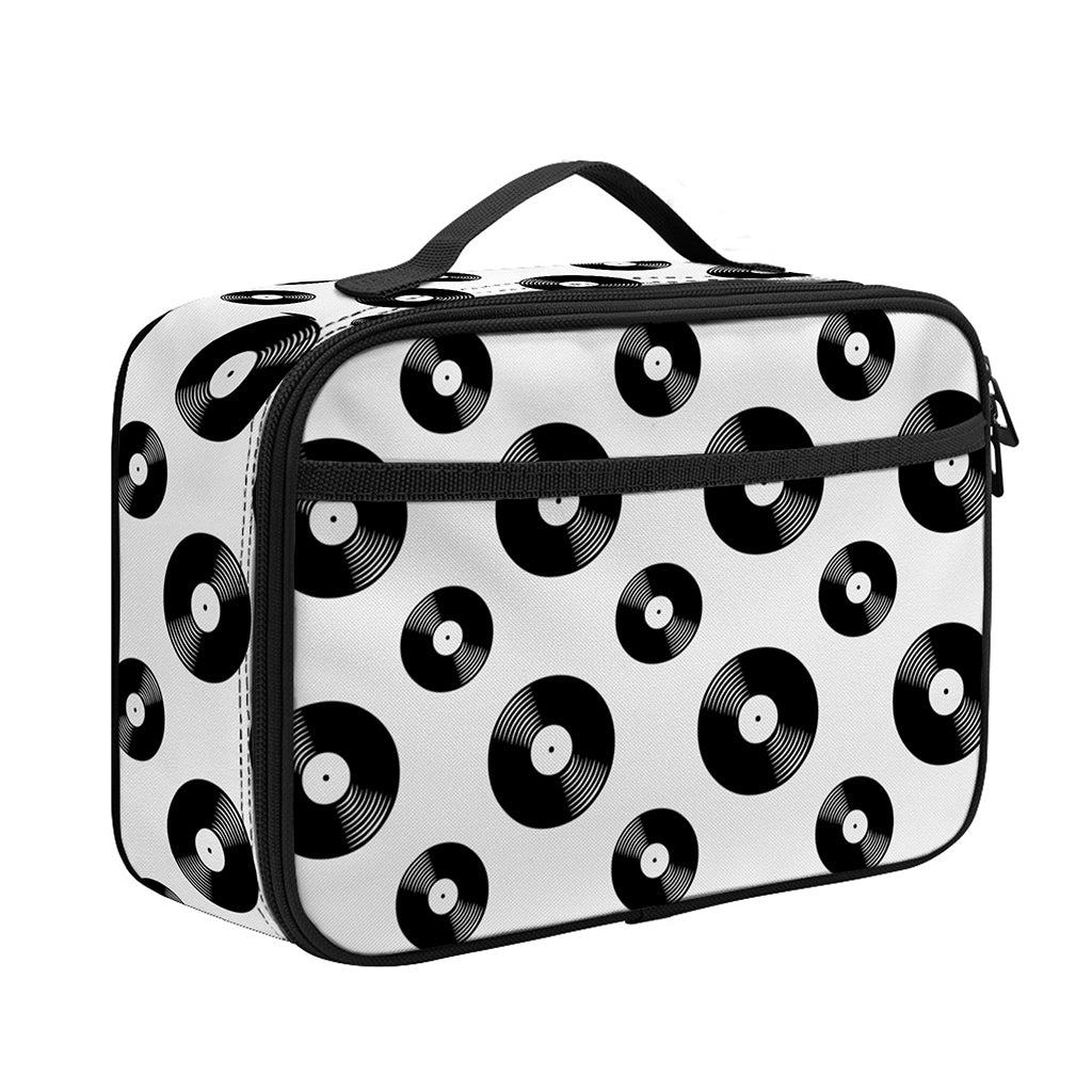 White And Black Vinyl Pattern Print Portable Lunch Bag