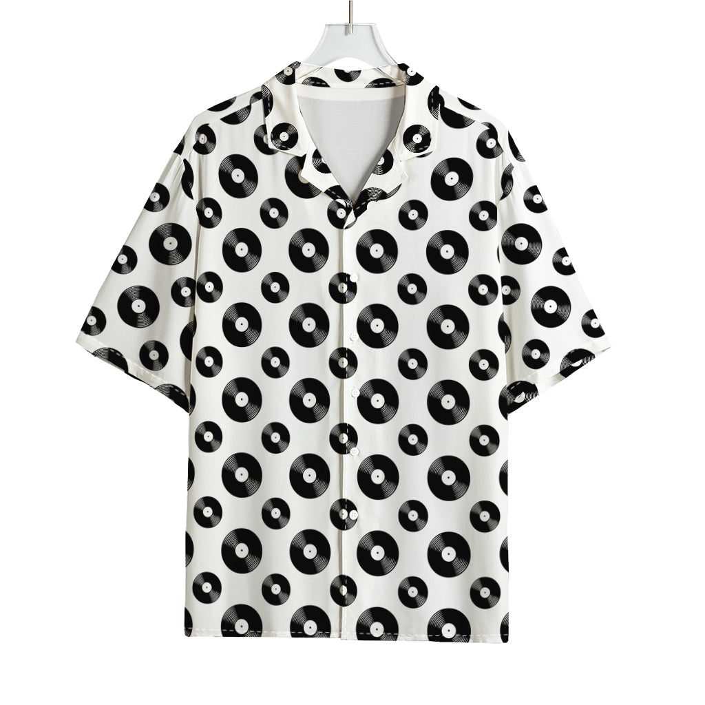 White And Black Vinyl Pattern Print Rayon Hawaiian Shirt