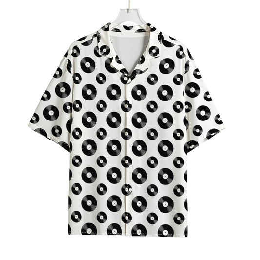 White And Black Vinyl Pattern Print Rayon Hawaiian Shirt