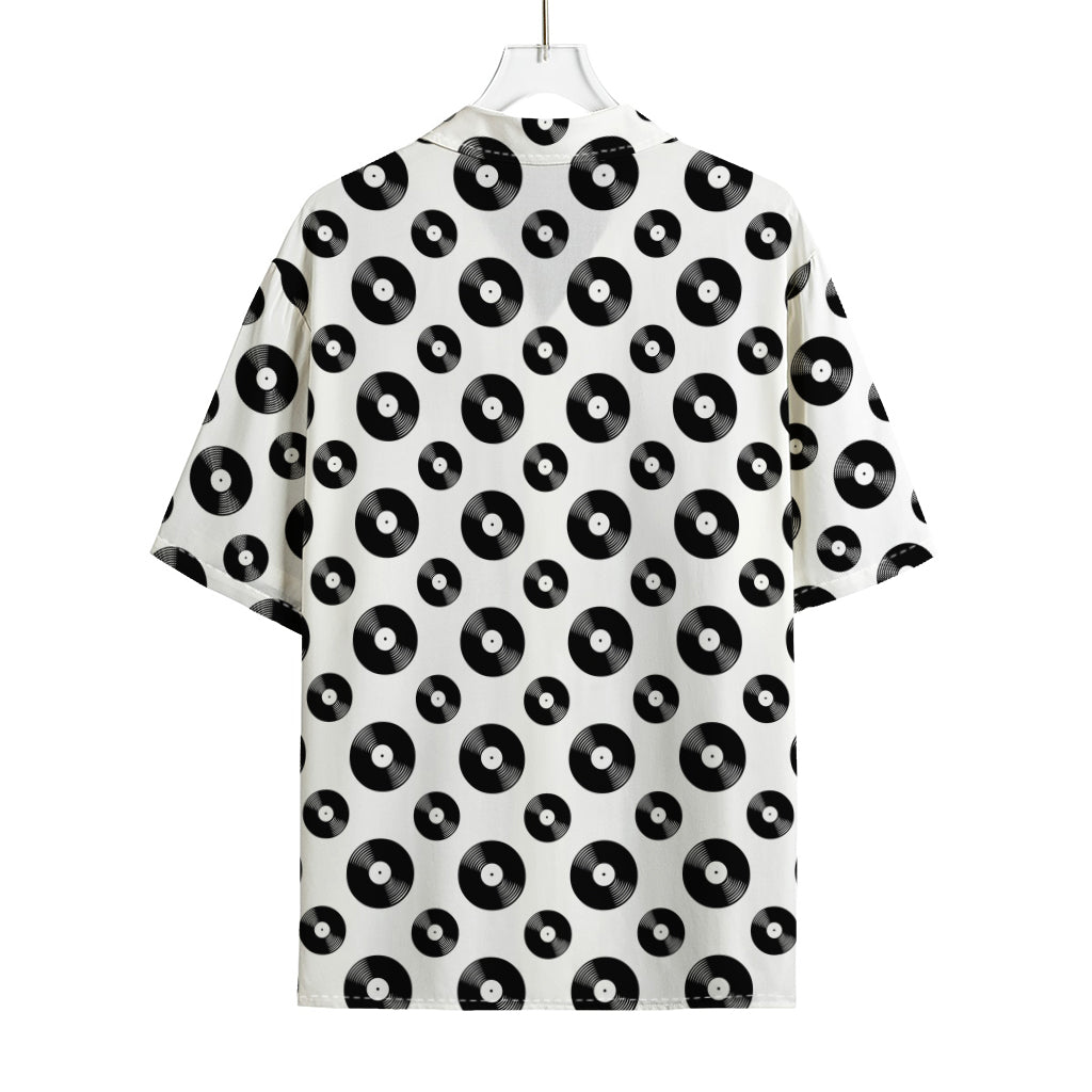 White And Black Vinyl Pattern Print Rayon Hawaiian Shirt