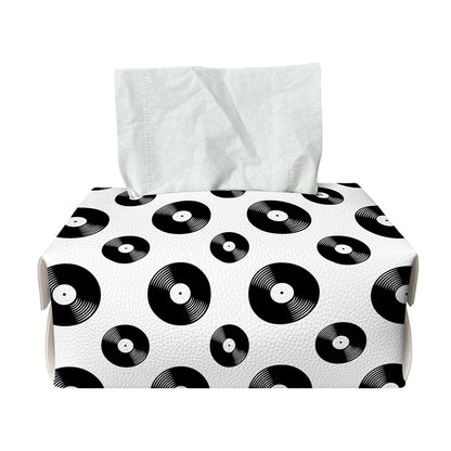 White And Black Vinyl Pattern Print Rectangle Tissue Box Cover