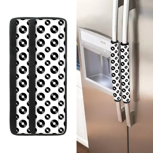 White And Black Vinyl Pattern Print Refrigerator Handle Covers