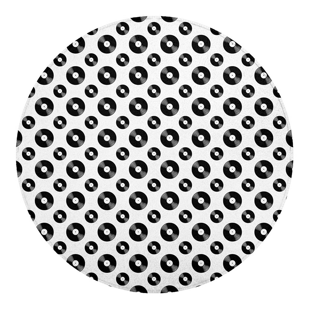White And Black Vinyl Pattern Print Round Blanket
