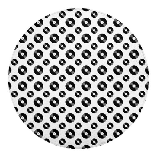 White And Black Vinyl Pattern Print Round Blanket