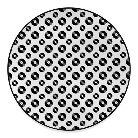 White And Black Vinyl Pattern Print Round Floor Mat