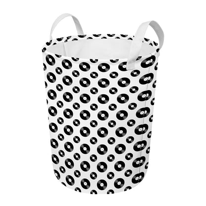 White And Black Vinyl Pattern Print Round Laundry Basket