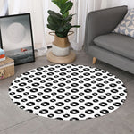 White And Black Vinyl Pattern Print Round Rug