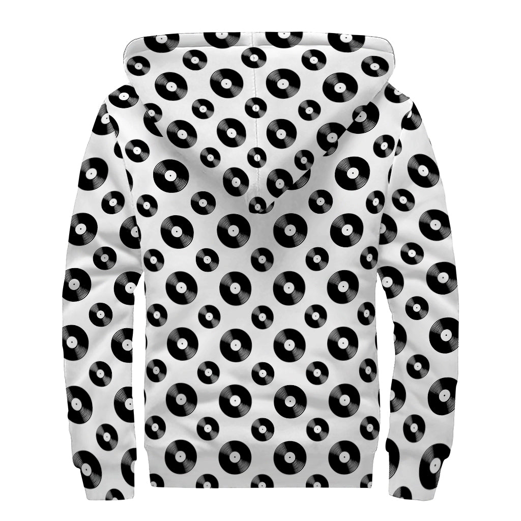 White And Black Vinyl Pattern Print Sherpa Lined Zip Up Hoodie