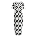 White And Black Vinyl Pattern Print Short Sleeve Long Nightdress