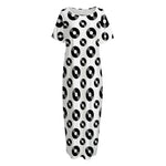 White And Black Vinyl Pattern Print Short Sleeve Long Nightdress