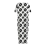 White And Black Vinyl Pattern Print Short Sleeve Long Nightdress