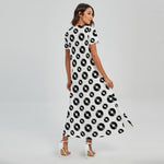 White And Black Vinyl Pattern Print Short Sleeve Maxi Dress