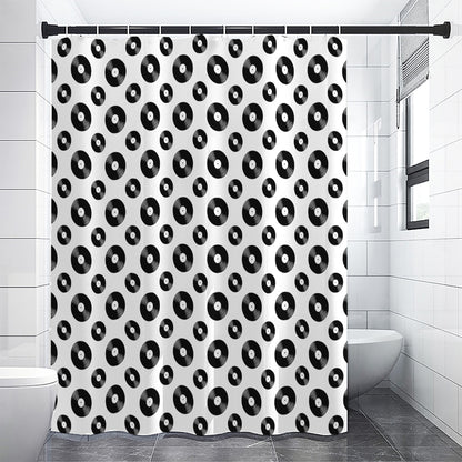 White And Black Vinyl Pattern Print Shower Curtain