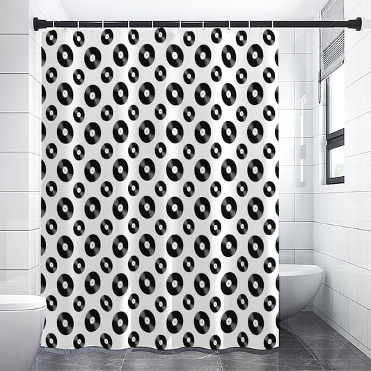 White And Black Vinyl Pattern Print Shower Curtain