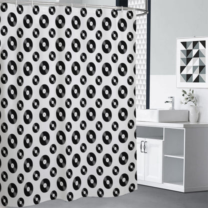 White And Black Vinyl Pattern Print Shower Curtain