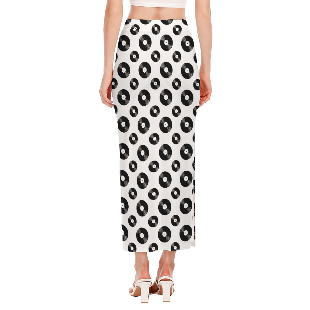 White And Black Vinyl Pattern Print Side Slit Maxi Skirt